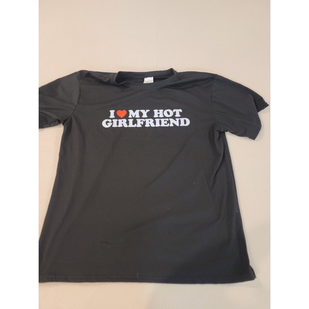 Man's T-Shirt Black I love my Hot Girlfriend. Small Teenagers